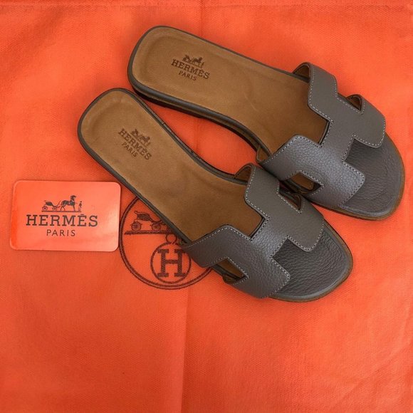 Gray Color Hermes Oran Sandals Croco 